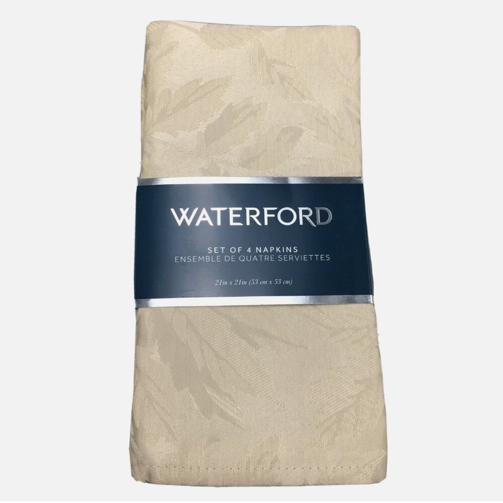 4 WATERFORD Fine Linens Champagne Tralee Leaves Jacquard Napkin Set Cloth Fall